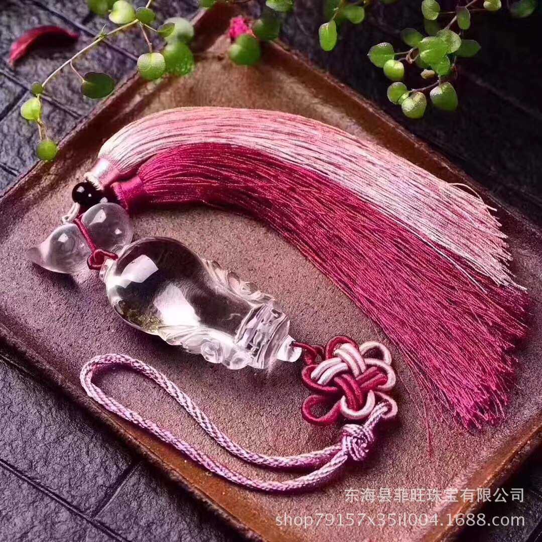 厂家 天然白水晶车挂 雕刻宝瓶水晶葫芦 汽车挂饰本命年手编织