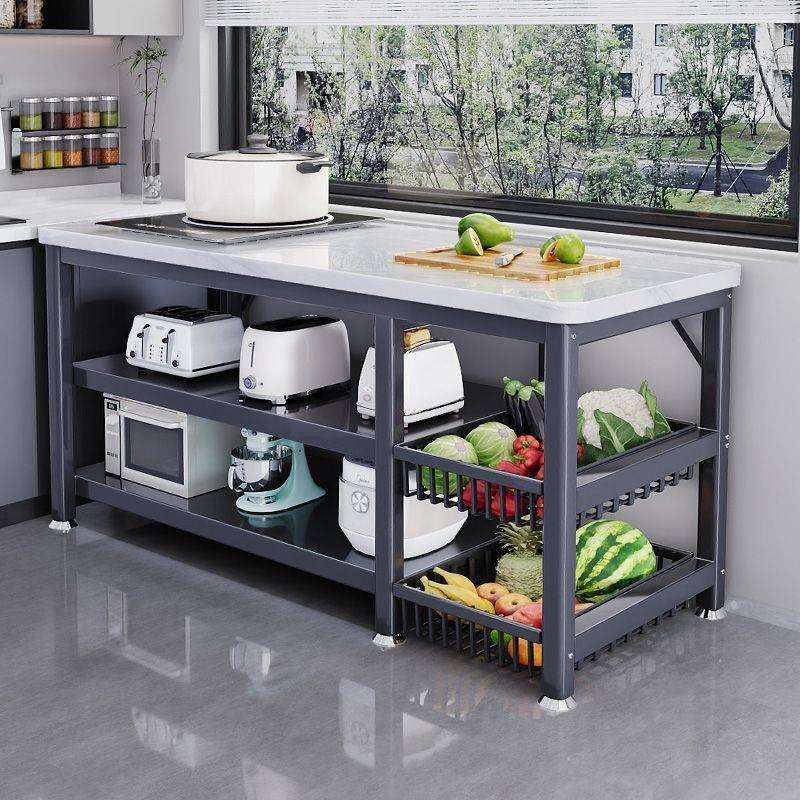 雪山石岩板厨房置物架烤箱家用收纳柜多功能餐边橱柜操作台微波炉