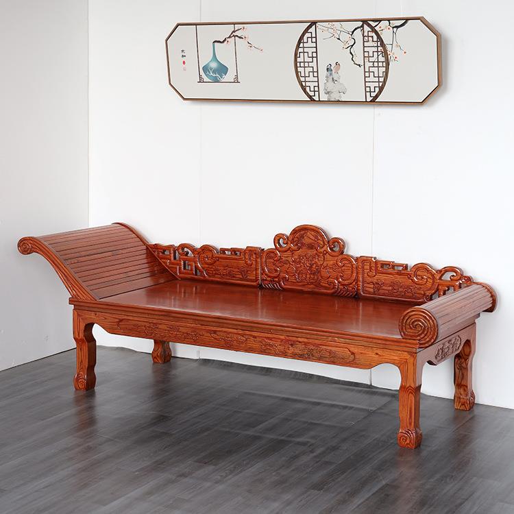 中式实木贵妃床榆木雕花仿古美人榻单人罗汉床小户型客厅沙发躺椅