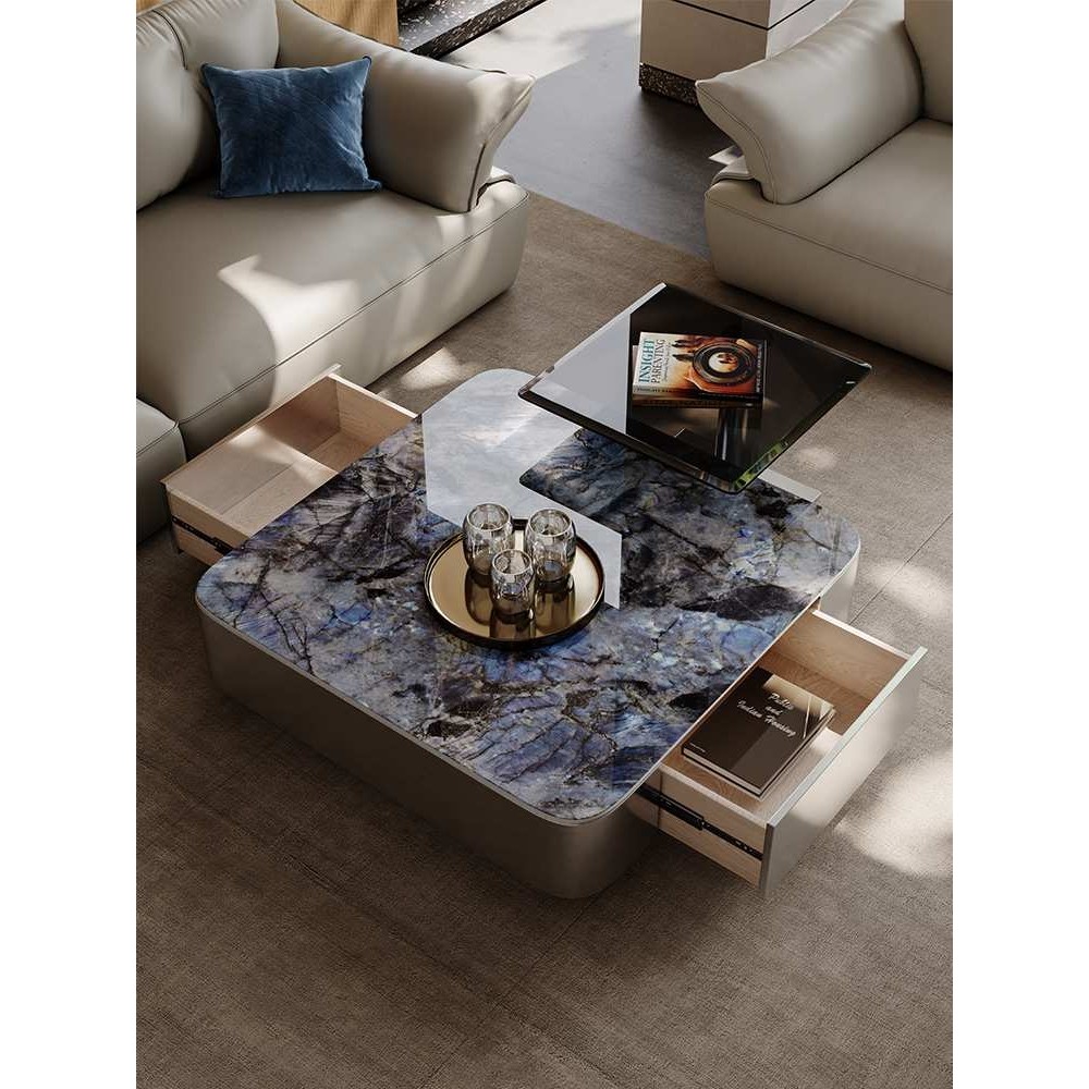 奢石岩板茶几地柜组合大理石轻奢家用别墅客厅微晶石茶几电视柜