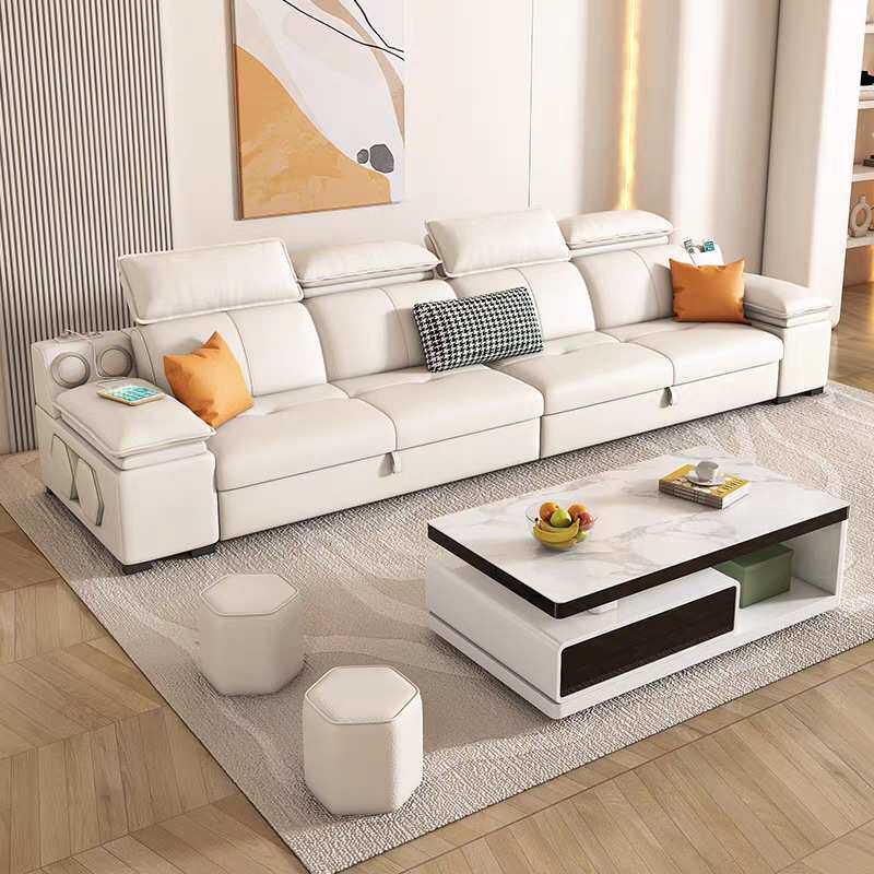 2026新款法式奶油风小户型可伸缩直排沙发床两用猫抓皮客厅沙发