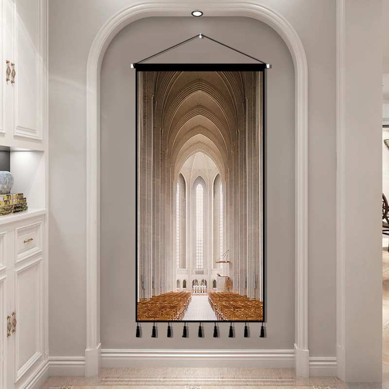 简约北欧装饰挂布背景布建筑风布艺墙面装饰挂画客厅玄关竖版挂毯