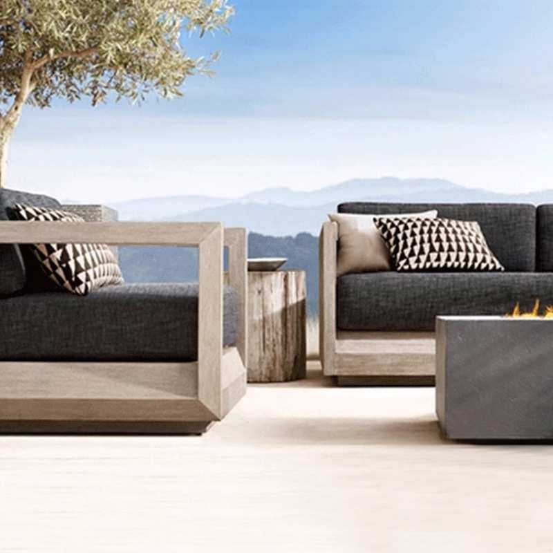 花园露天户外沙发别墅庭院柚木沙发室外阳台防水防晒户外实木沙发