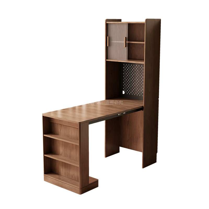 实木折叠书桌书柜一体家用儿童学习桌小户型办公桌电脑桌桌子折叠