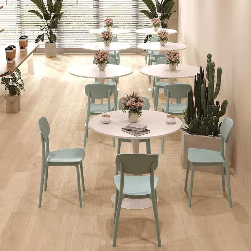 长跃邦咖啡店桌椅组合白色奶茶北欧圆桌饭桌洽谈郁金香阳台圆形餐