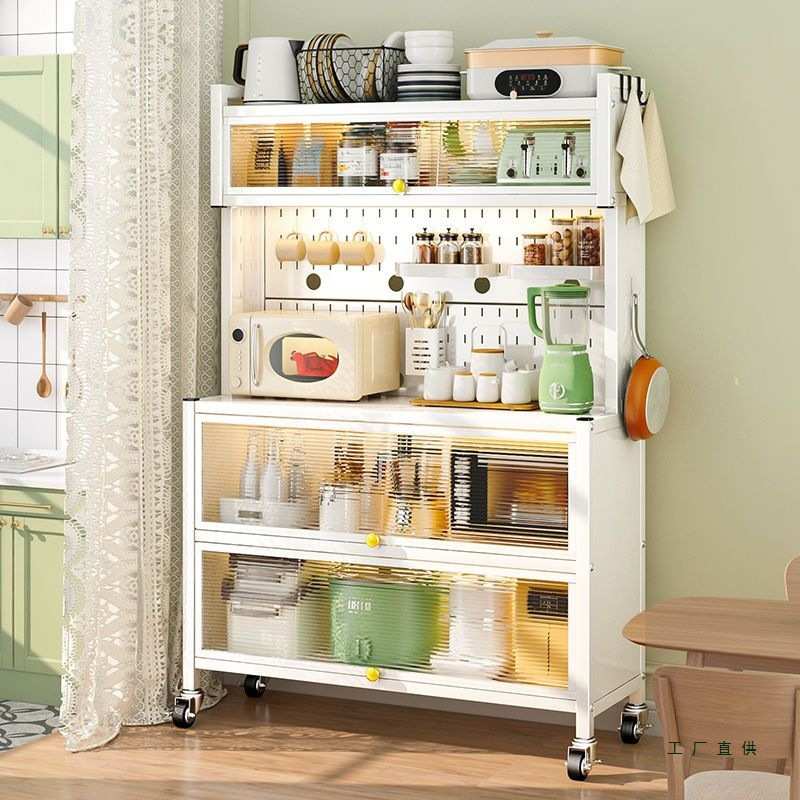 厨房洞洞板置物架餐边多功能收纳柜电器落地微波炉锅具柜子储物柜