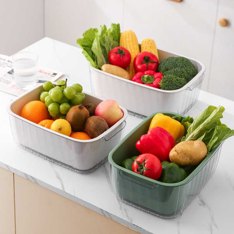 洗菜水果篮子沥水篮双层长方形厨房家用加厚沥水盆多功能双耳提手