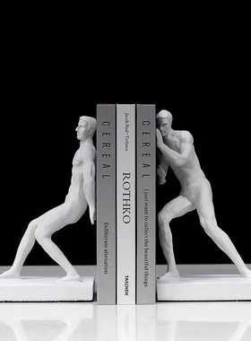 北欧创意树脂人物书档书靠摆件书房客厅办公室桌面书柜书立装饰品