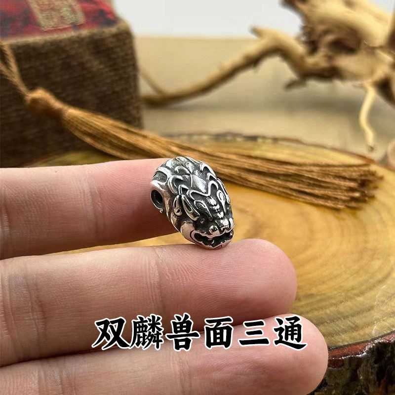 不掉色双麟兽面三通F复古文玩diy饰品手串手持星月菩金刚复古挂件