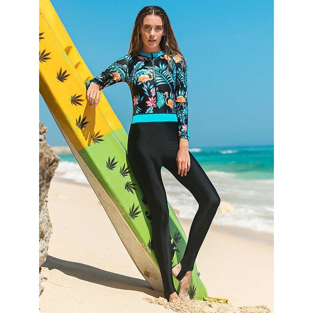 鲨巴特欧美泳装连体潜水服长袖防晒速干修身泳衣女夏户外游泳衣