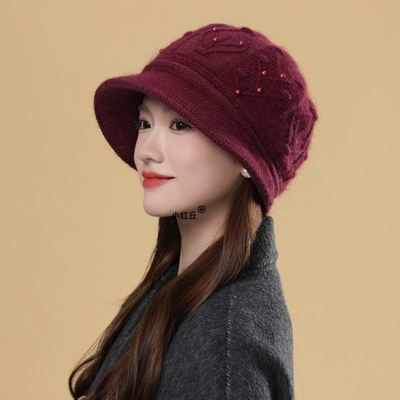 中老年帽子女款2025新款冬天老人加厚毛线帽妈妈针织奶奶保暖棉帽