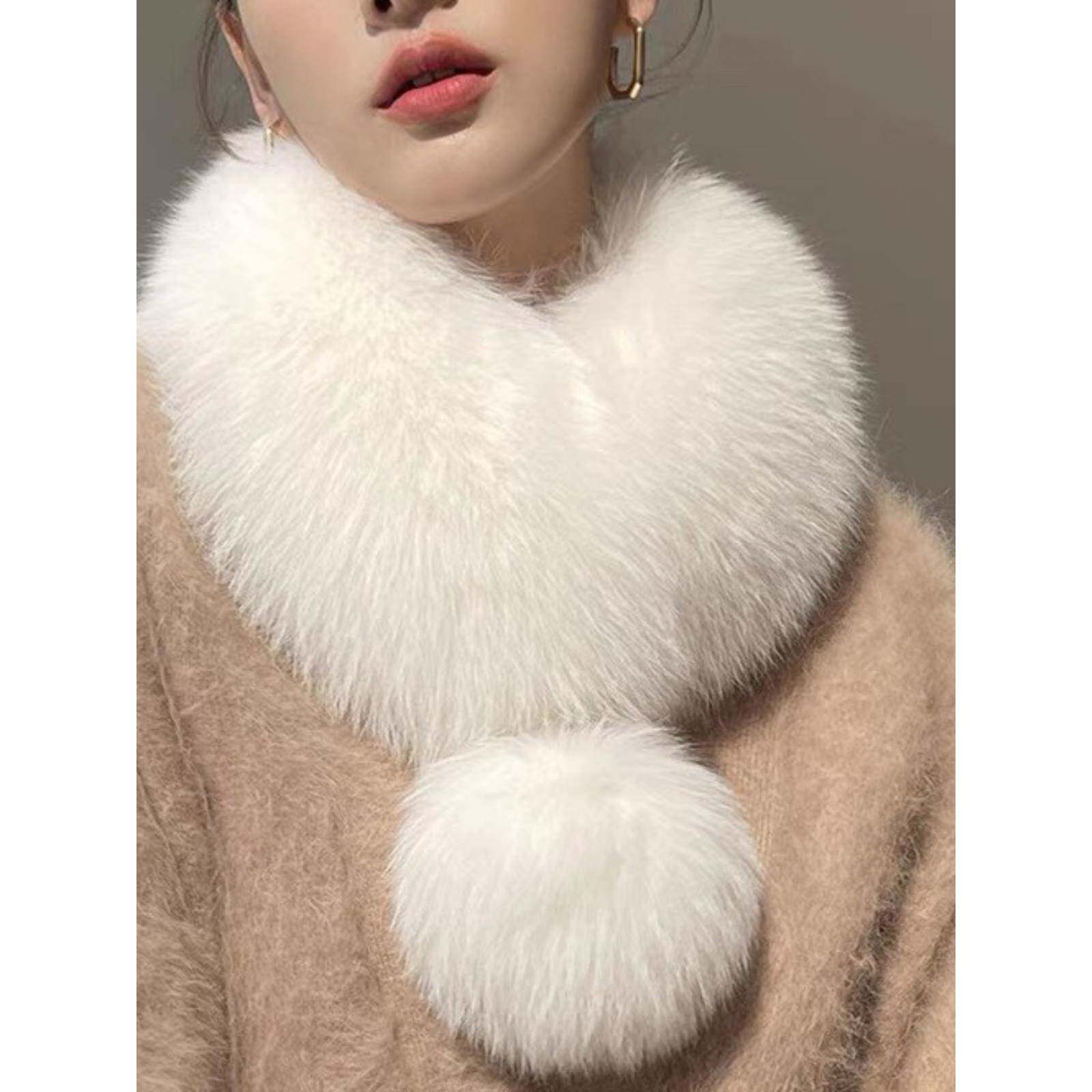 獭兔毛围脖狐狸毛围巾女冬季韩版双面防毛百搭毛球保暖皮草毛领子