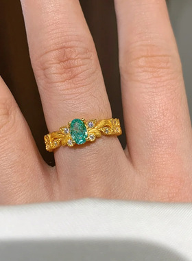 法式高级感高碳钻薄荷麦穗戒指