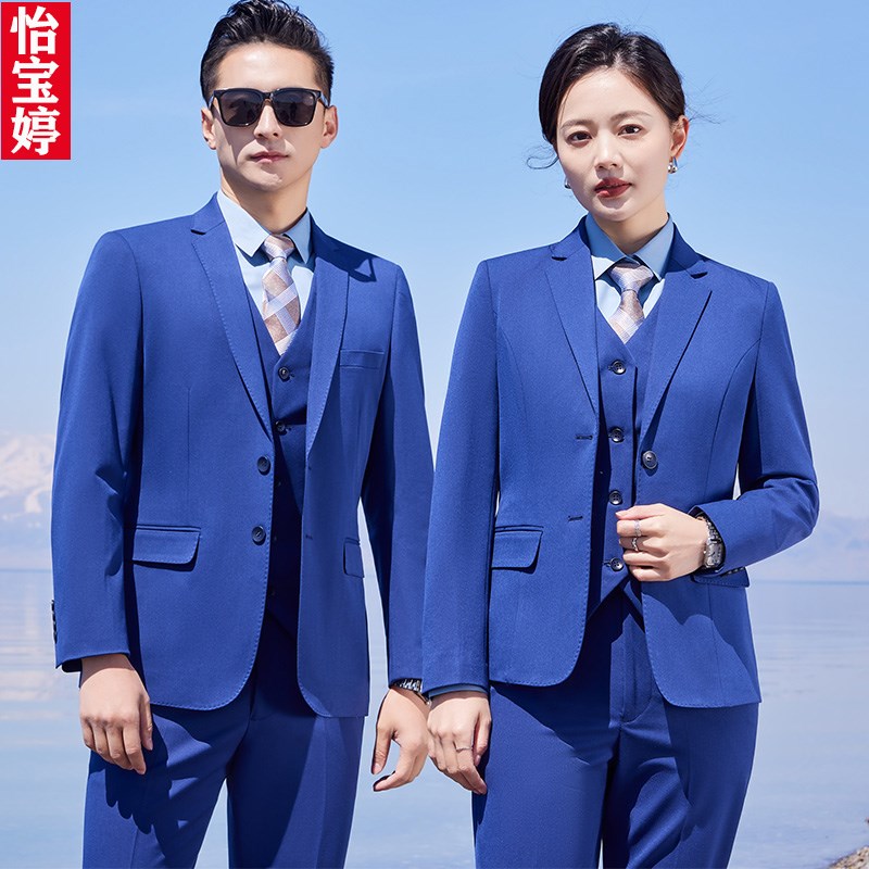 浅灰色西服套装男女职业正装春季4s店销售工装售楼部工作服西装