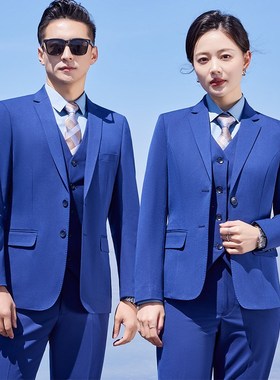 浅灰色西服套装男女职业正装春季4s店销售工装售楼部工作服西装