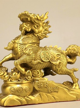 新纯铜招财纳福麒麟一对聚宝盆葫芦飞天祥云麒麟中式家居镇宅摆件