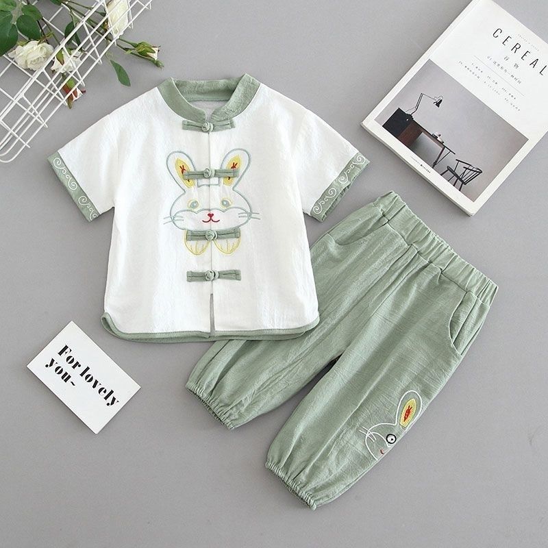 两三四五六岁男童夏装套装儿童中国风汉服夏季短袖短裤男女孩衣服