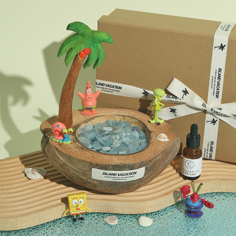 《梦入海岛》椰子树船水晶石无火香薰礼盒室内扩香石闺蜜生日礼物