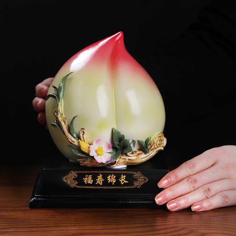 东方泥土福寿绵长中式陶瓷摆件寿桃蟠桃客厅家居装饰生日祝寿礼品