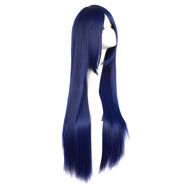 潼漫cos假发男女生适用藏蓝蓝黑色80cm长直发齐刘海动漫万用发套
