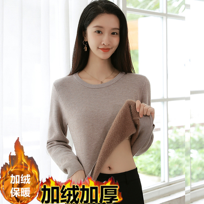 短款加绒毛衣女加厚一体绒秋冬2023新款内搭针织打底衫小个子上衣