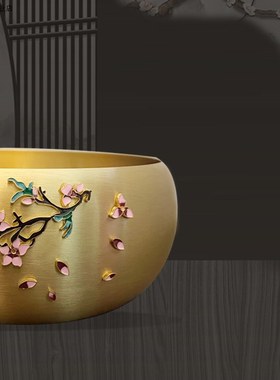 一鹿有你景泰蓝18cm手工茶道洗茶器时尚光面黄铜茶洗工艺品摆饰