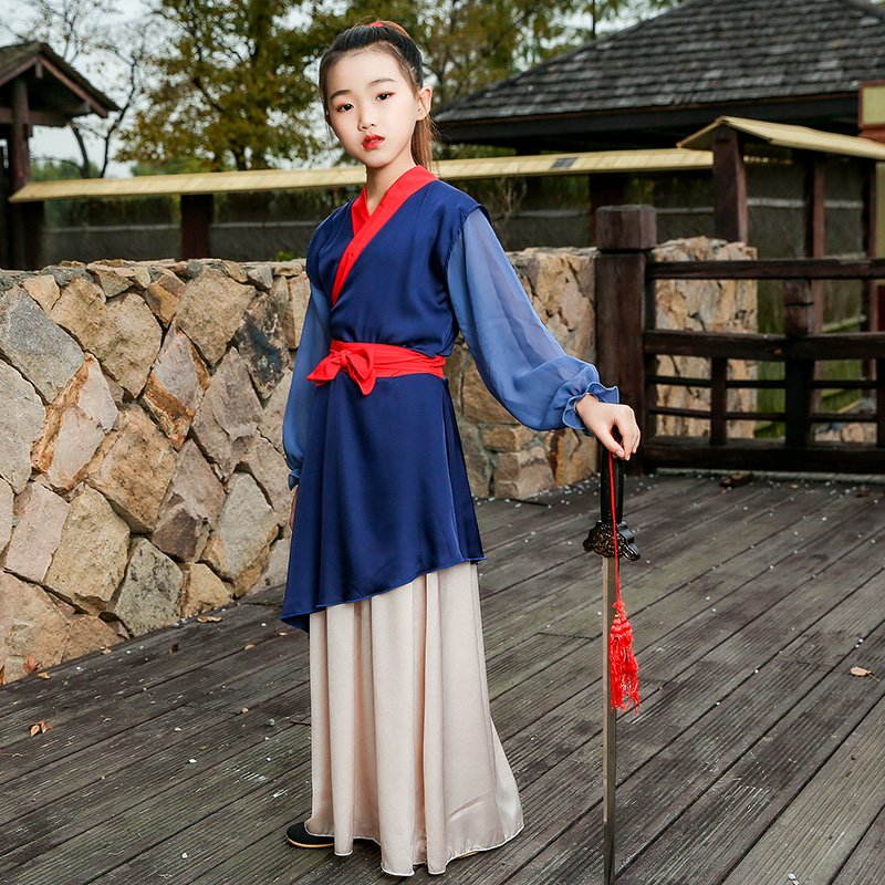 花木兰汉服女童演出服儿童侠客古风衣服少爷服国学表演服装中国风