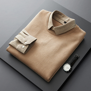 领线衣男士 秋季 商务衬衫 毛衣男假两件针织打底衫 外套秋冬马甲 新款