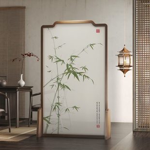 禅意竹子茶室屏风现代玄关隔断客厅实木装 新中式 饰进门办公移动