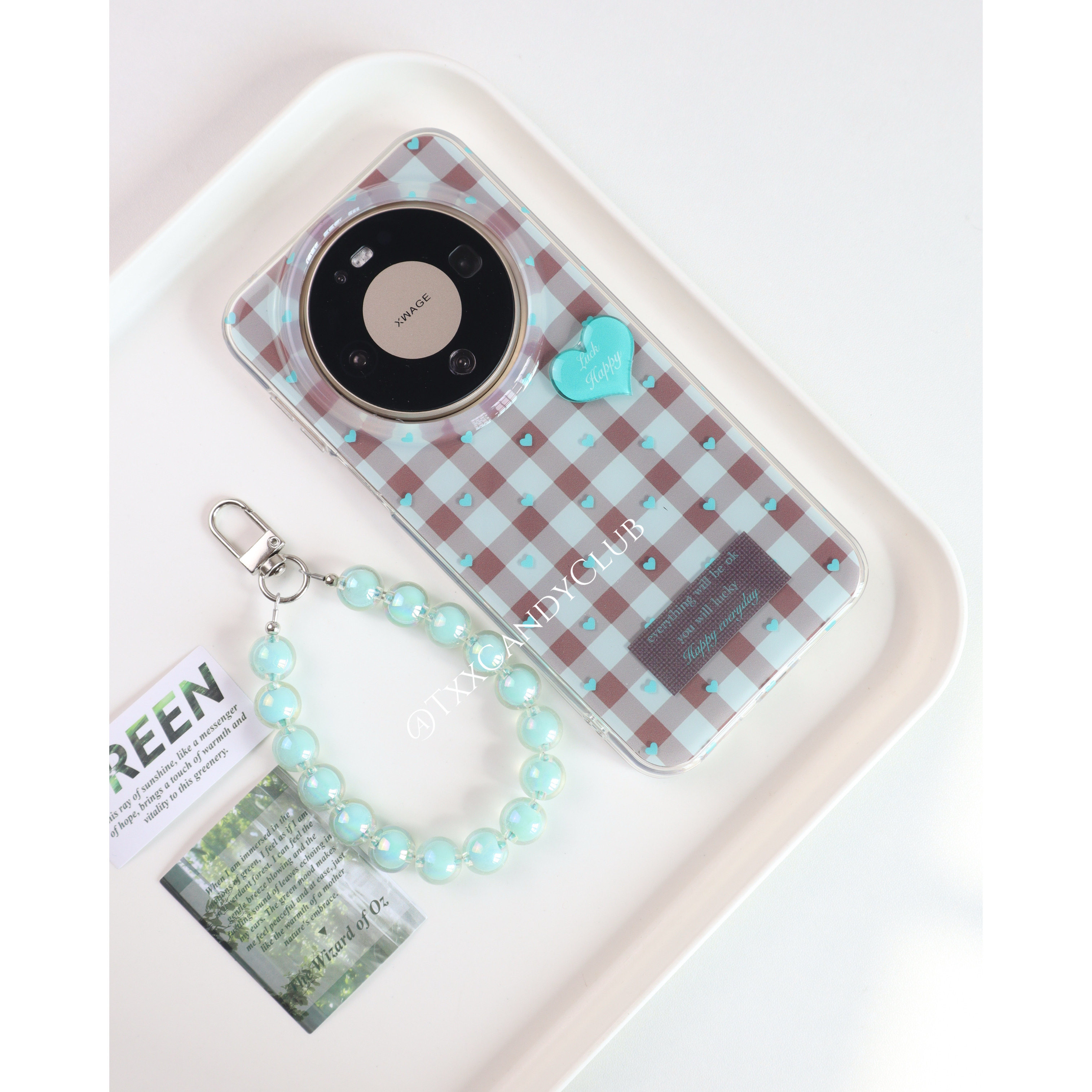 TXXC·棕格子立体绿爱心双层适用华为mate80pro手机壳新款mate70pro创意新款带挂绳苹果17promax新款mate60