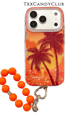 TXXC·海边日落椰树适用于苹果17ProMax手机壳iPhone16Pro小众少高级氛围感苹果15简约14新款13防摔橙色
