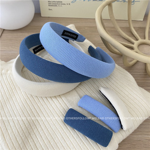 日韩系蓝色布艺发箍气质百搭宽版 后海绵高颅顶头箍女发卡发饰女