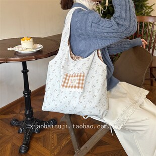 小白兔几 韩系花m朵帆布碎花背心包仙女包学生手提大容量通勤单