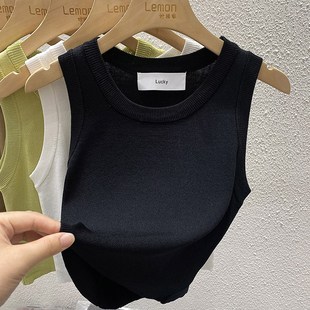 上 辣妹内搭运动外穿白色针织无袖 2024早秋法式 小n吊带背心女短款