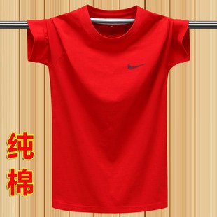 打底汗衫 潮n牌夏季 宽松大码 半袖 大红 纯棉短袖 体恤上衣 t恤男美式