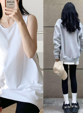 宽松白色厚棉T叠穿内p搭中长版纯棉背心女外无袖吊带秋冬加厚打底
