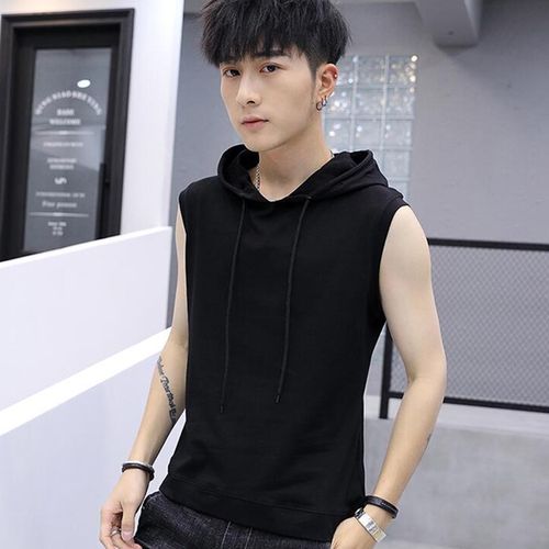 休闲背心男夏季潮牌帽衫运动x坎肩打底连帽修身韩版卫衣无袖t恤潮