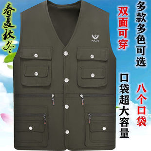 X爸爸保暖背 马甲坎肩加绒多口袋休闲大码 春秋单衣新款 中老年男士