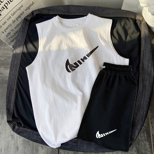 纯棉外穿坎肩潮流牌无袖 2023新款 薄款 男y夏季 T恤 运动休闲背心套装