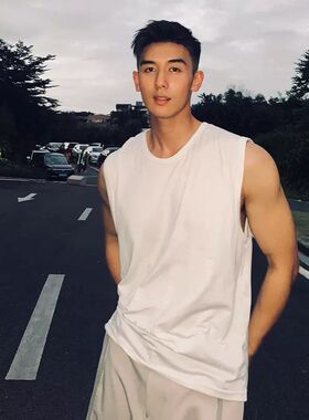 纯白色无袖t恤男纯棉坎肩运动背心美H式健身夏汗衫短袖上衣打底衫