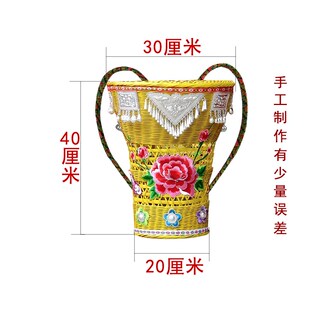 小竹篓少数民族风小背篓儿童非遗竹编纯手工舞台道具拍照铝饰刺绣