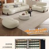 法式 奶油风棉糖复古风客厅小户型弧形直排油蜡皮沙发