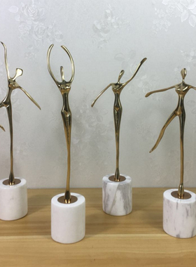 现代大理石铜工艺芭蕾舞女孩抽象人物家居客厅电视柜饰品