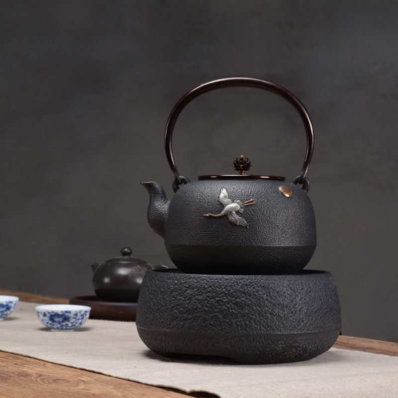 龟寿堂手工迷你蜡膜岩肌纹铸铁电陶炉 铁茶壶烧水电炉 煮茶炉