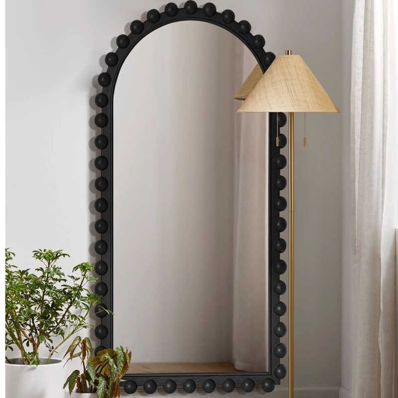 欧式全身镜镜子落地镜法式拱形穿衣镜胡桃色家用卧室in风试衣镜