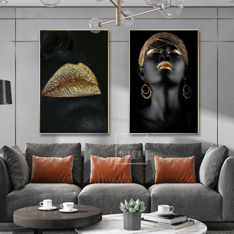 黑白灰风格装饰画现代轻奢工业风个性黑金美女晶瓷画艺术人物画图片