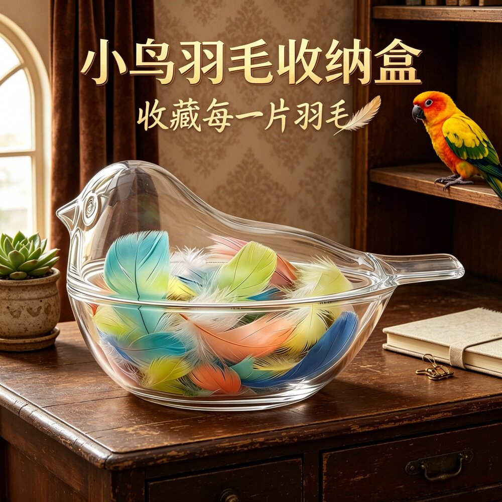 鹦鹉羽毛收纳盒纪念瓶相框宠物用品养鸟储存罐收藏收集器牡丹存放