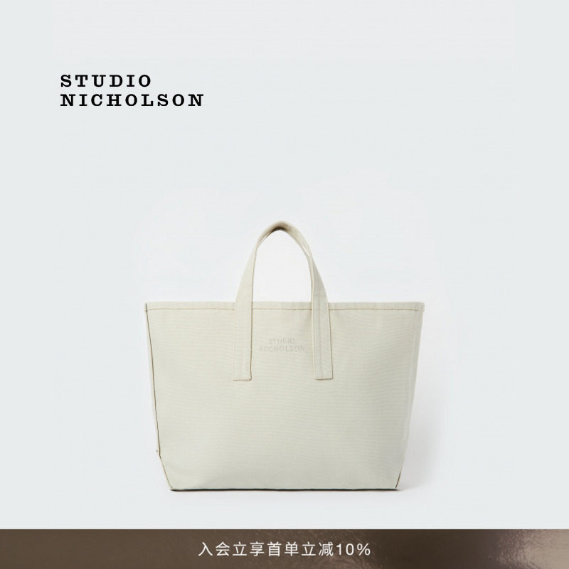 STUDIO NICHOLSON刺绣鸽灰色logo托特包手拿包手提包帆布包图片