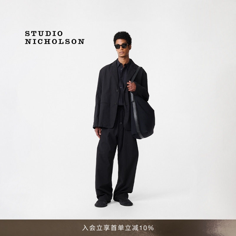 STUDIO NICHOLSON男士TROW棉质抽绳腰长裤图片