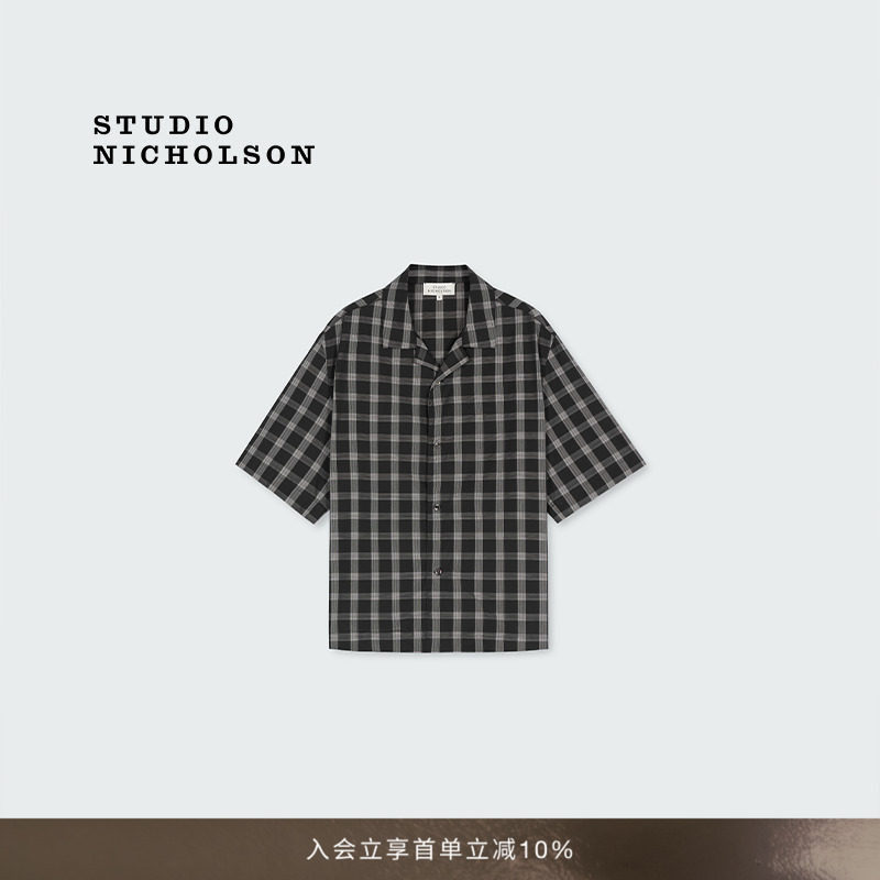【春夏新品】STUDIO NICHOLSON男士KLINE古巴领短袖棉质格纹衬衫图片